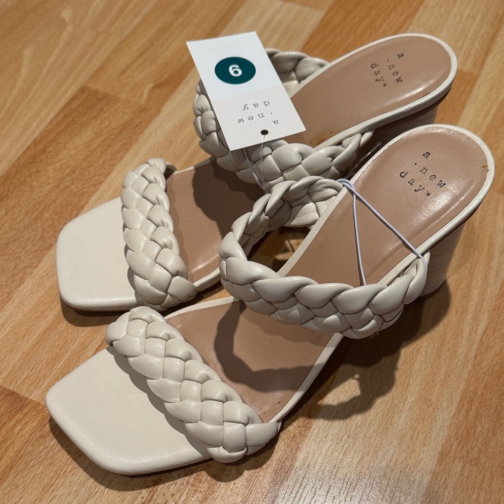 A New Day Women's Ivory Braided Heeled Sandals